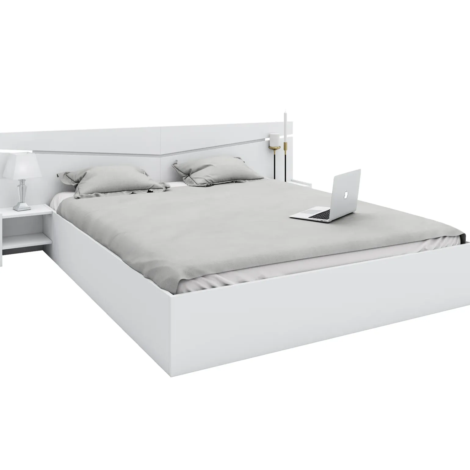 Letto 160x200cm matrimoniale con comodini bianco opaco Camilla Gihome®