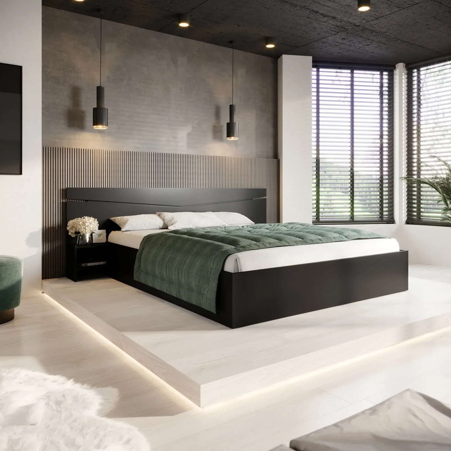 Letto 160x200cm matrimoniale con comodini antracite Camilla Gihome®