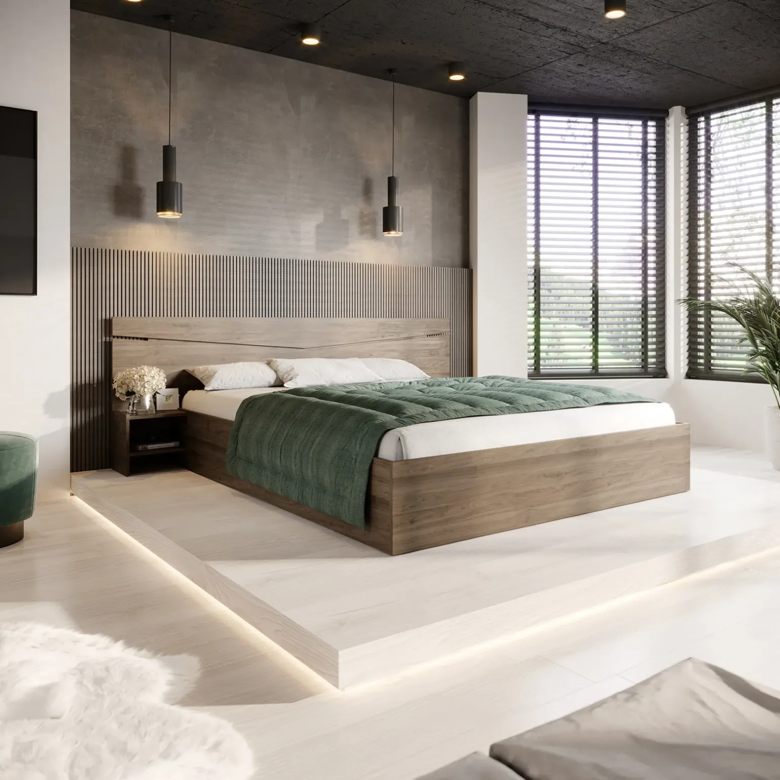 Letto 160x200cm matrimoniale con comodini noce Camilla Gihome®
