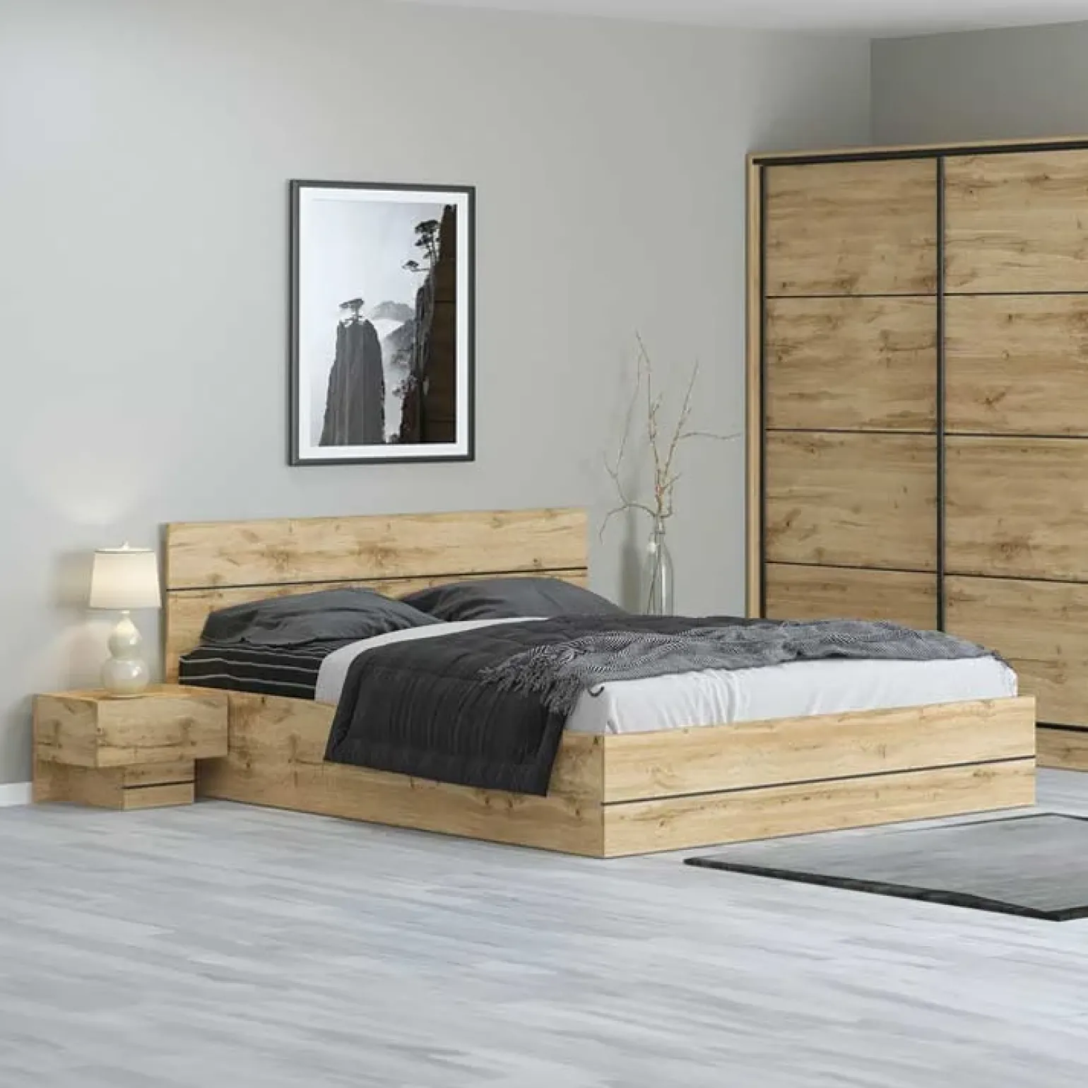Letto 160x200cm matrimoniale contenitore moderno quercia Tamika