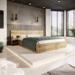 Letto 160x200cm matrimoniale con comodini rovere rustico Camilla Gihome®