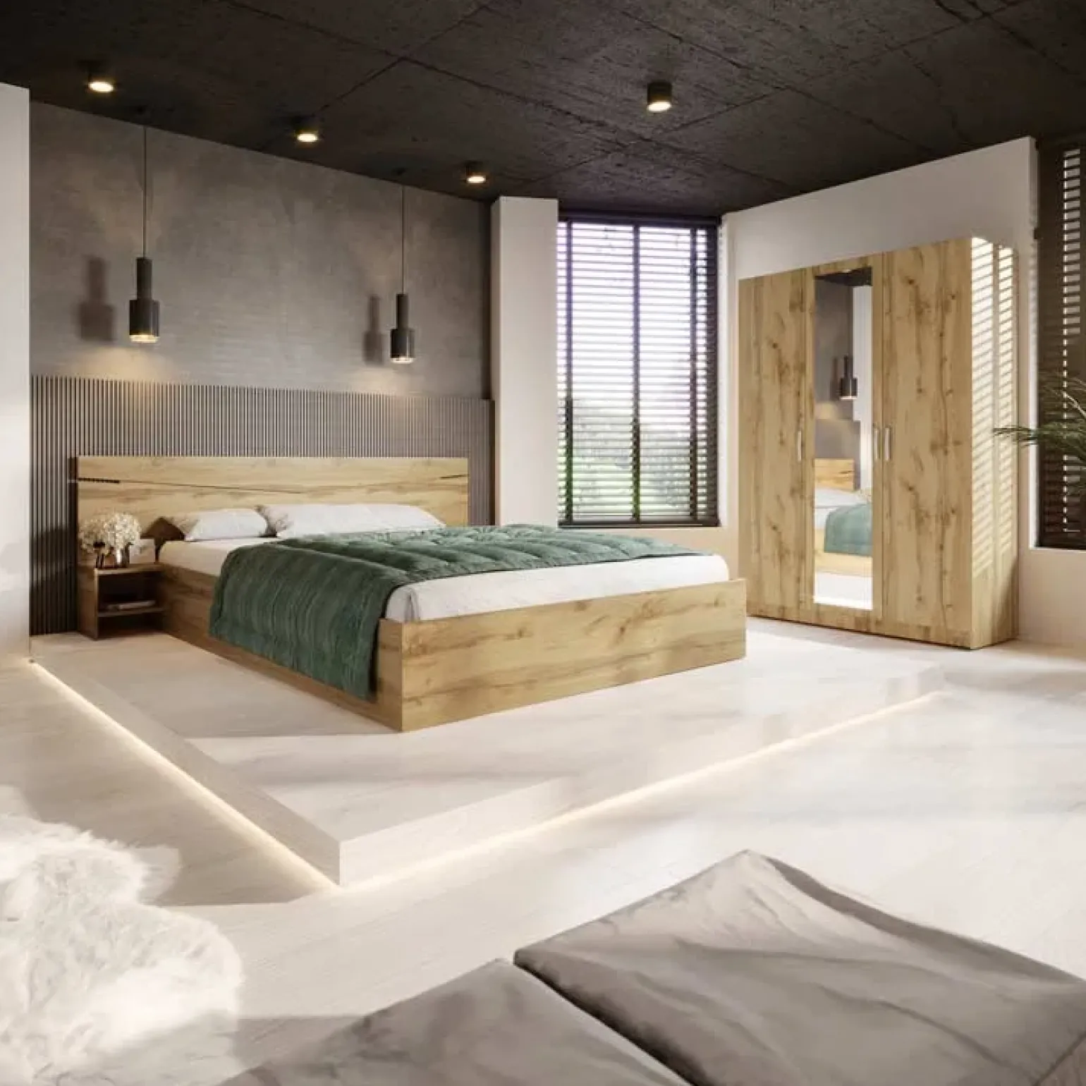 Letto 160x200cm matrimoniale con comodini rovere rustico Camilla Gihome®