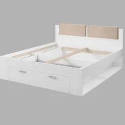 Letto 160x200cm matrimoniale con cassettone pino bianco beige Cortina
