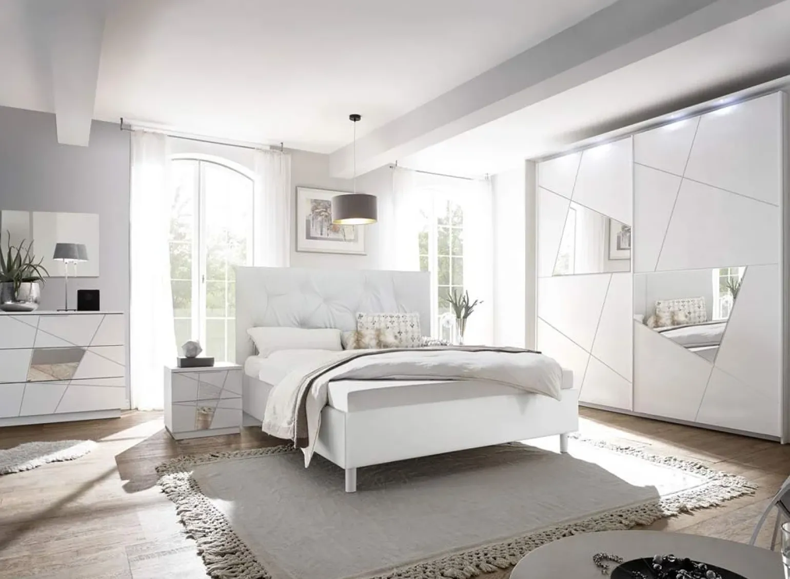 Letto 160x195cm matrimoniale imbottito bianco laccato opaco Olimpo