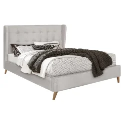 Letto 160x200cm matrimoniale imbottito in velluto con rete a doghe beige Resty