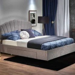 Letto 160x200cm matrimoniale imbottito con cassetto grigio chiaro Mezzola
