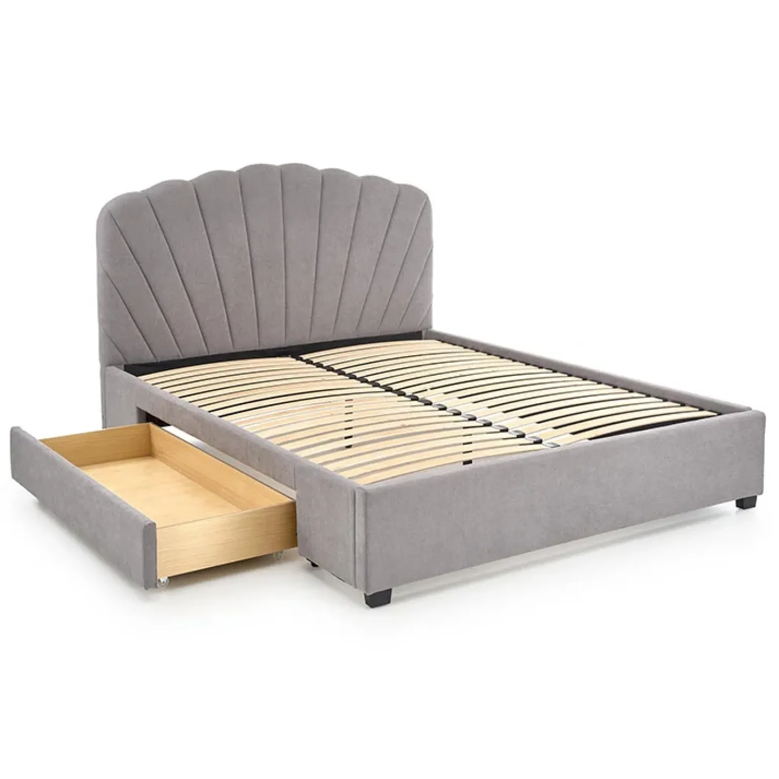 Letto 160x200cm matrimoniale imbottito con cassetto grigio chiaro Mezzola