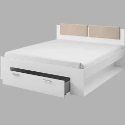 Letto 180x200cm matrimoniale oversize con cassettone pino bianco beige Cortina