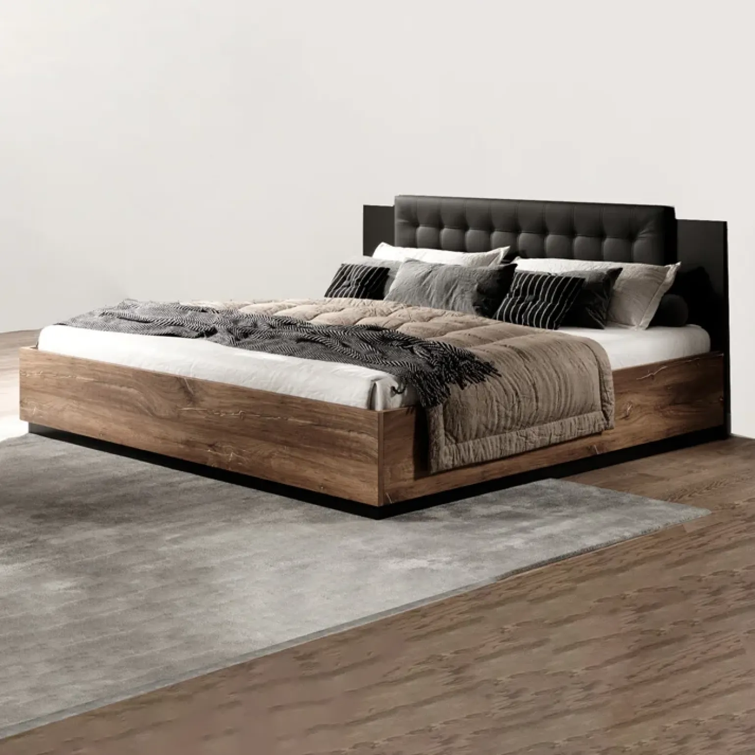 Letto 160x200cm matrimoniale quercia scuro nero Vulcano