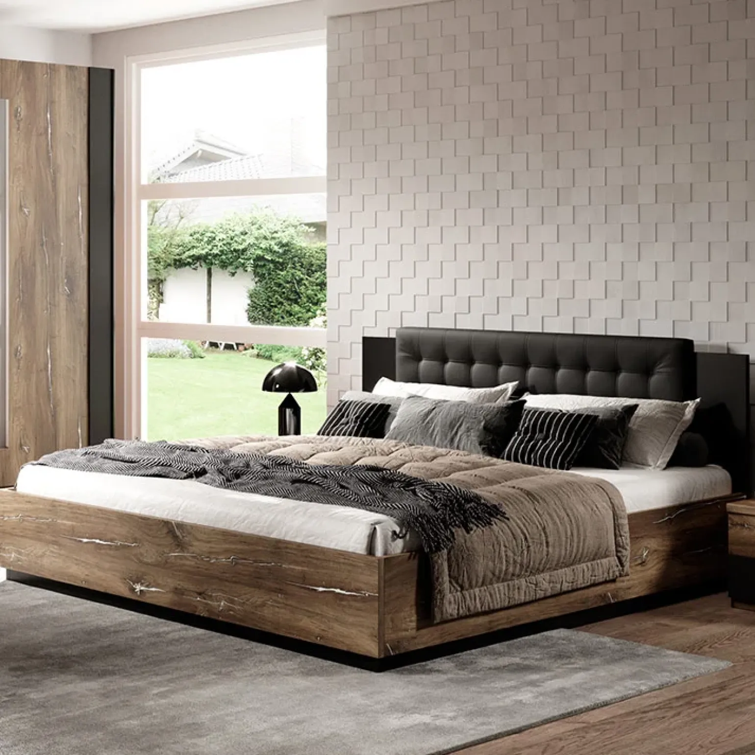 Letto 160x200cm matrimoniale rovere scuro nero Vulcano