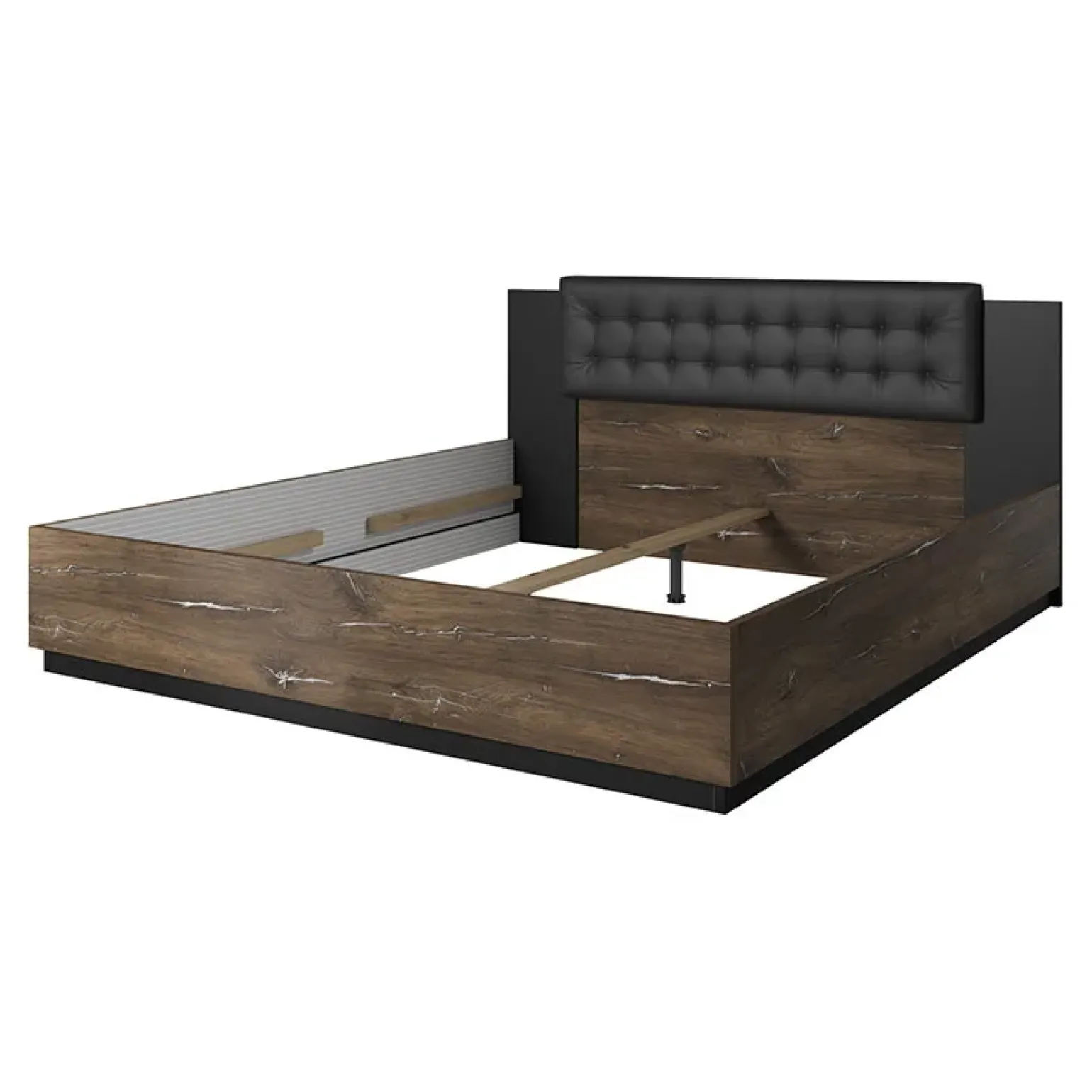 Letto 160x200cm matrimoniale rovere scuro nero Vulcano