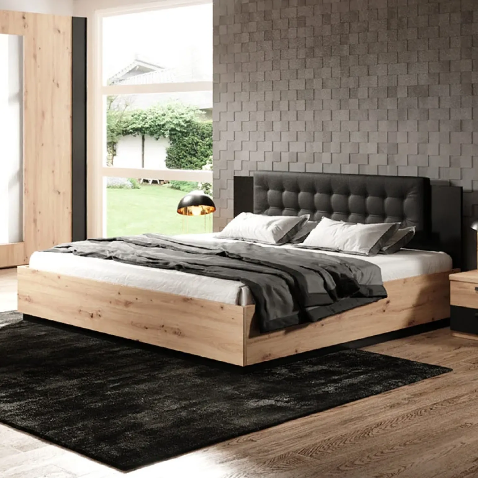 Letto 160x200cm matrimoniale rovere nero Vulcano