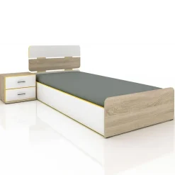 Letto 90x200cm singolo contenitore con comodino rovere bianco giallo Pietro Gihome®