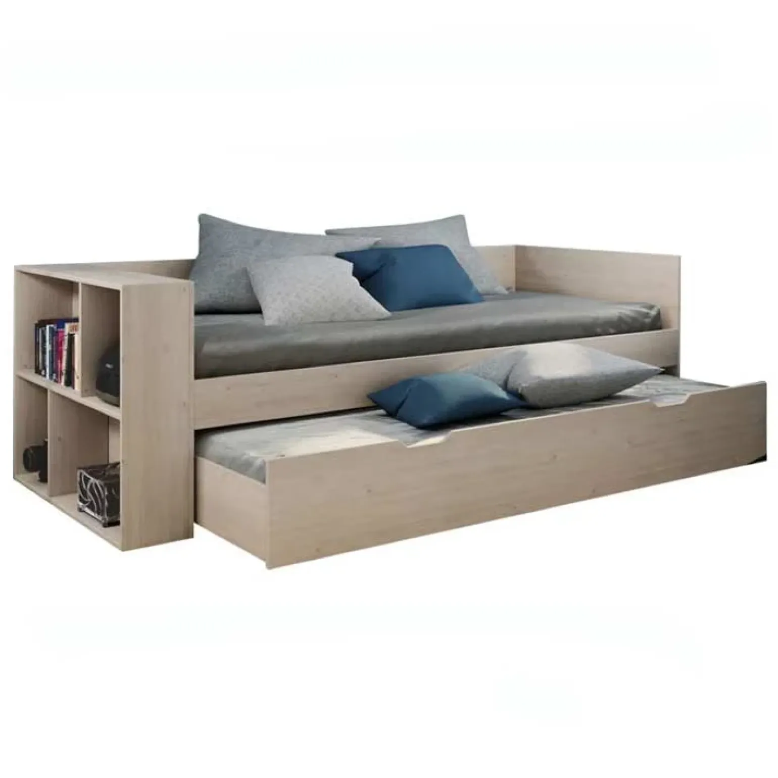 Letto 90x200cm singolo estraibile con libreria reversibile rovere Claudio