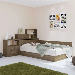 Letto 120x190cm una piazza e mezza con libreria e comò noce Manzoni