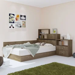 Letto 120x190cm una piazza e mezza con libreria e comò noce Manzoni