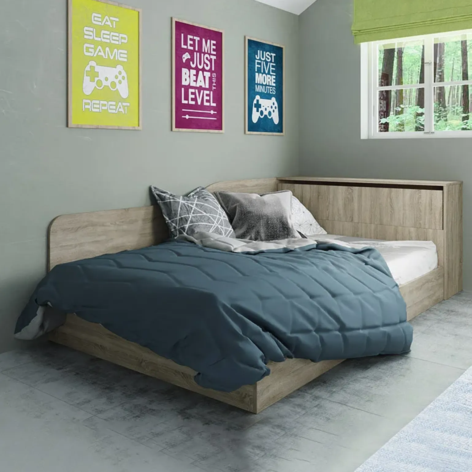 Letto 120x190cm una piazza e mezza contenitore con comò rovere sonoma Joel