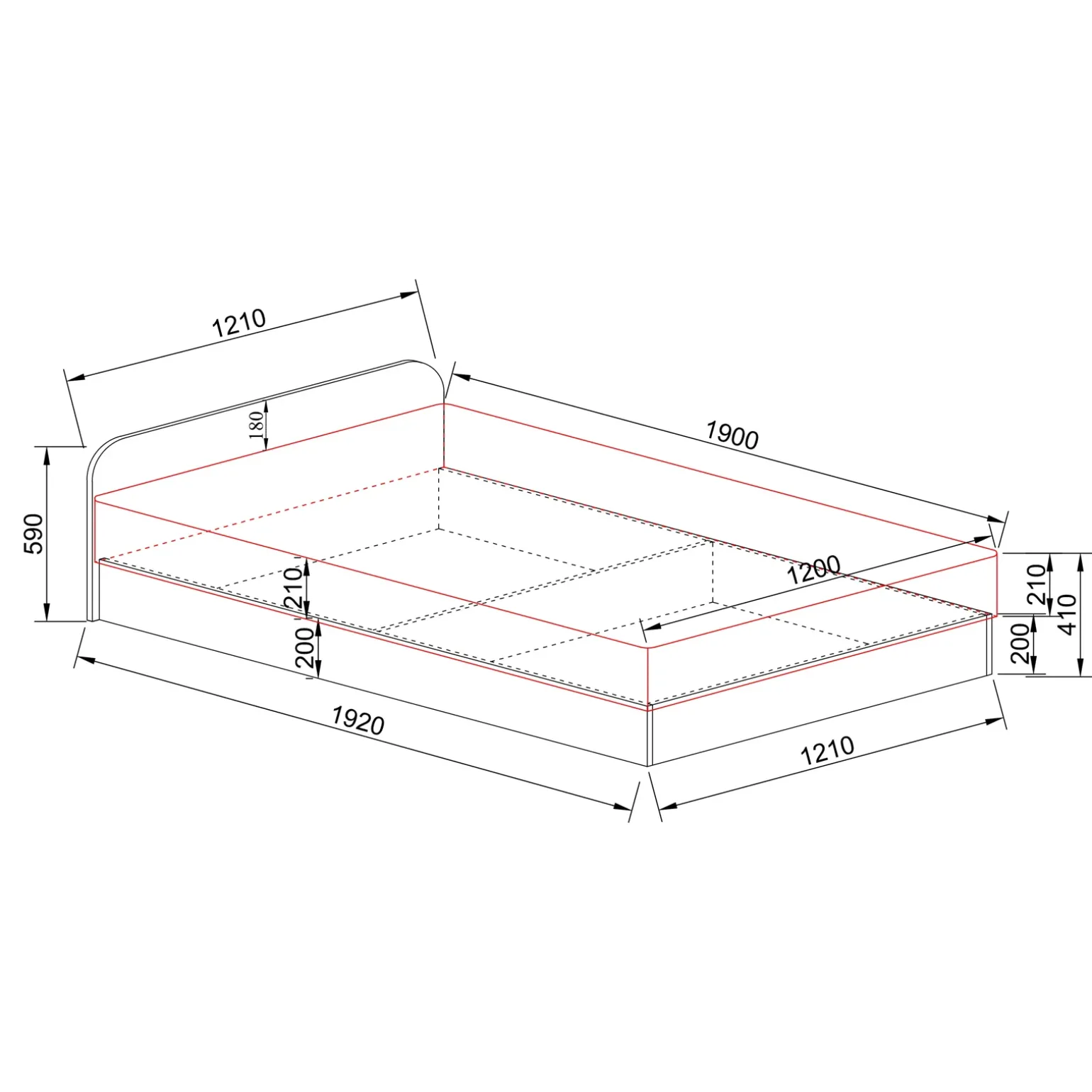 Letto 120x190cm una piazza e mezza contenitore rovere rustico Carducci