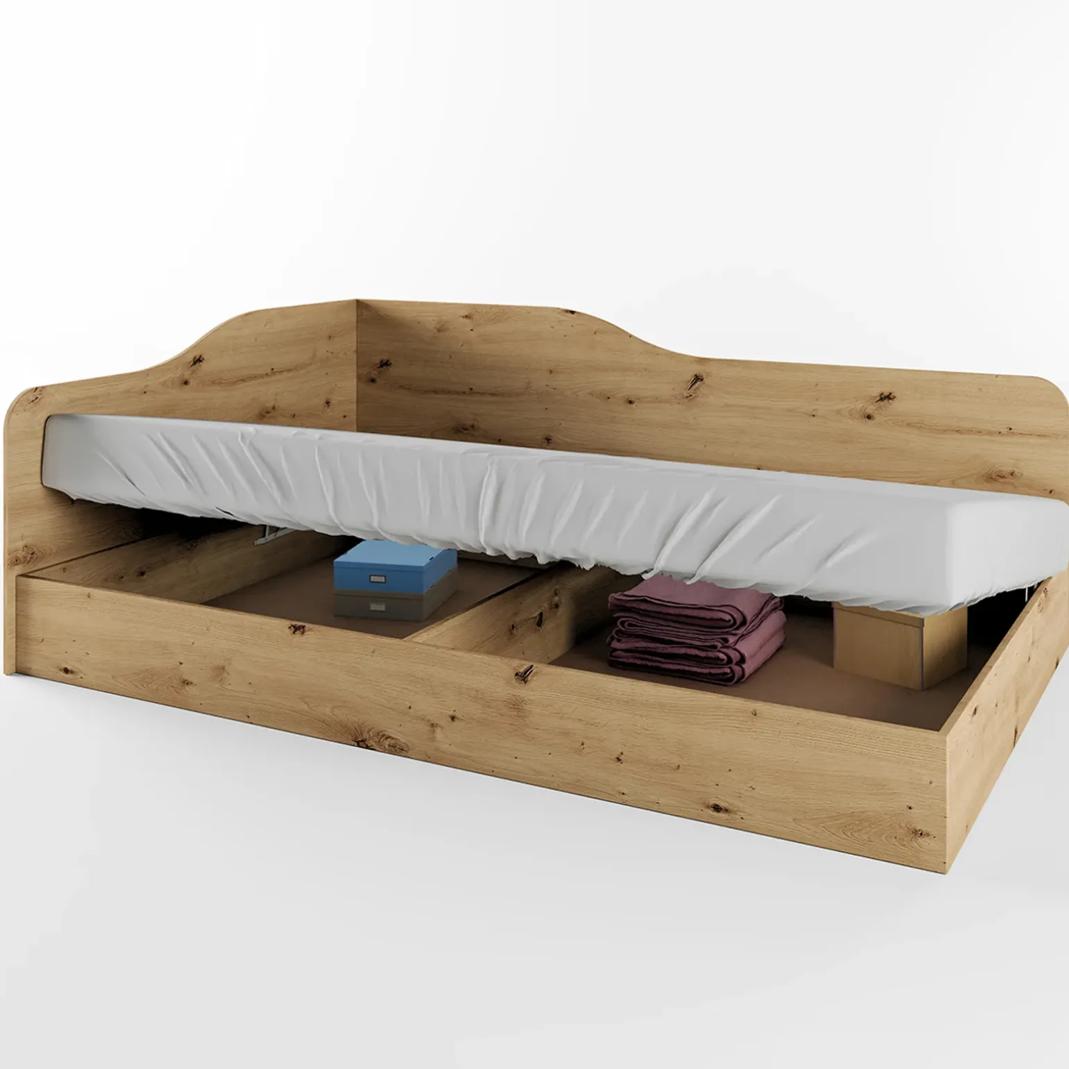 Letto 120x190cm una piazza e mezza contenitore stile rovere rustico Alex Gihome®