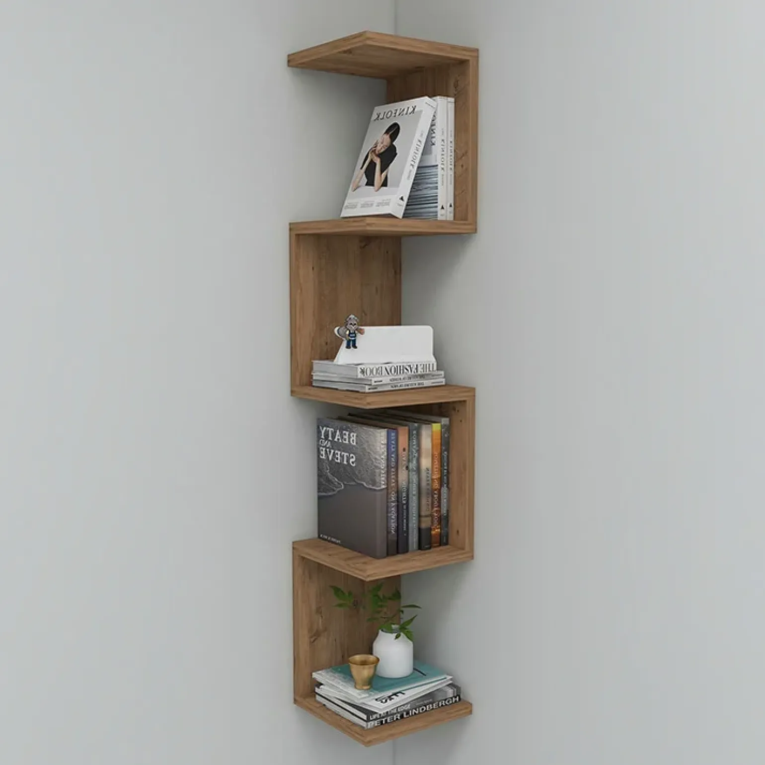 Libreria angolare da parete 22x111h cm con ripiani rovere Reale