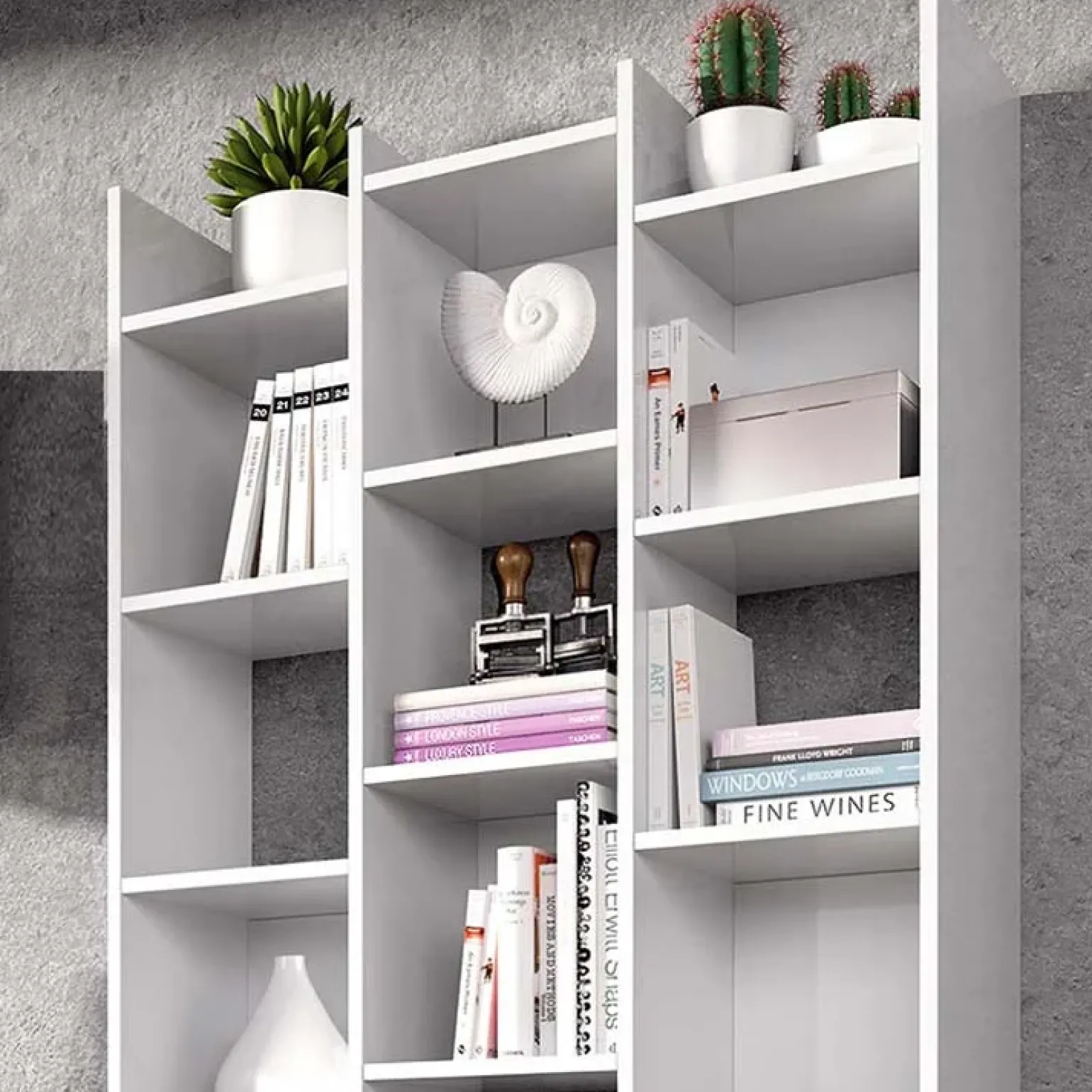 Libreria da parete scaffale 192x192h cm moderna bianco opaco Jasmine2