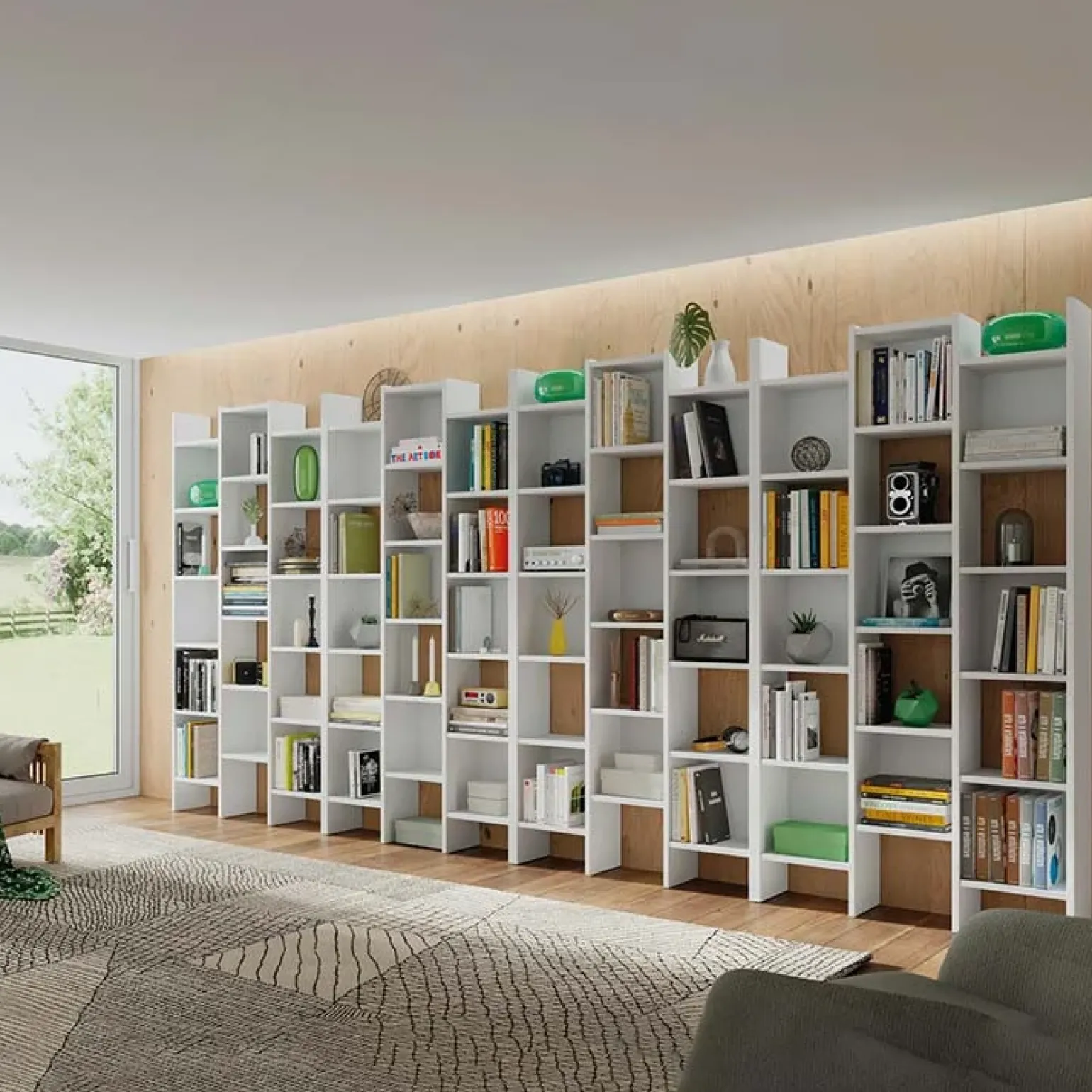 Libreria da parete scaffale 96x192h cm moderna bianco opaco Jasmine