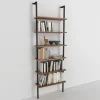 Libreria da parete 60x183h cm con ripiani  industrial  noce metallo nero Biak