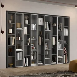 Libreria da parete 252x186h cm soggiorno grigio chiaro scuro Sunset