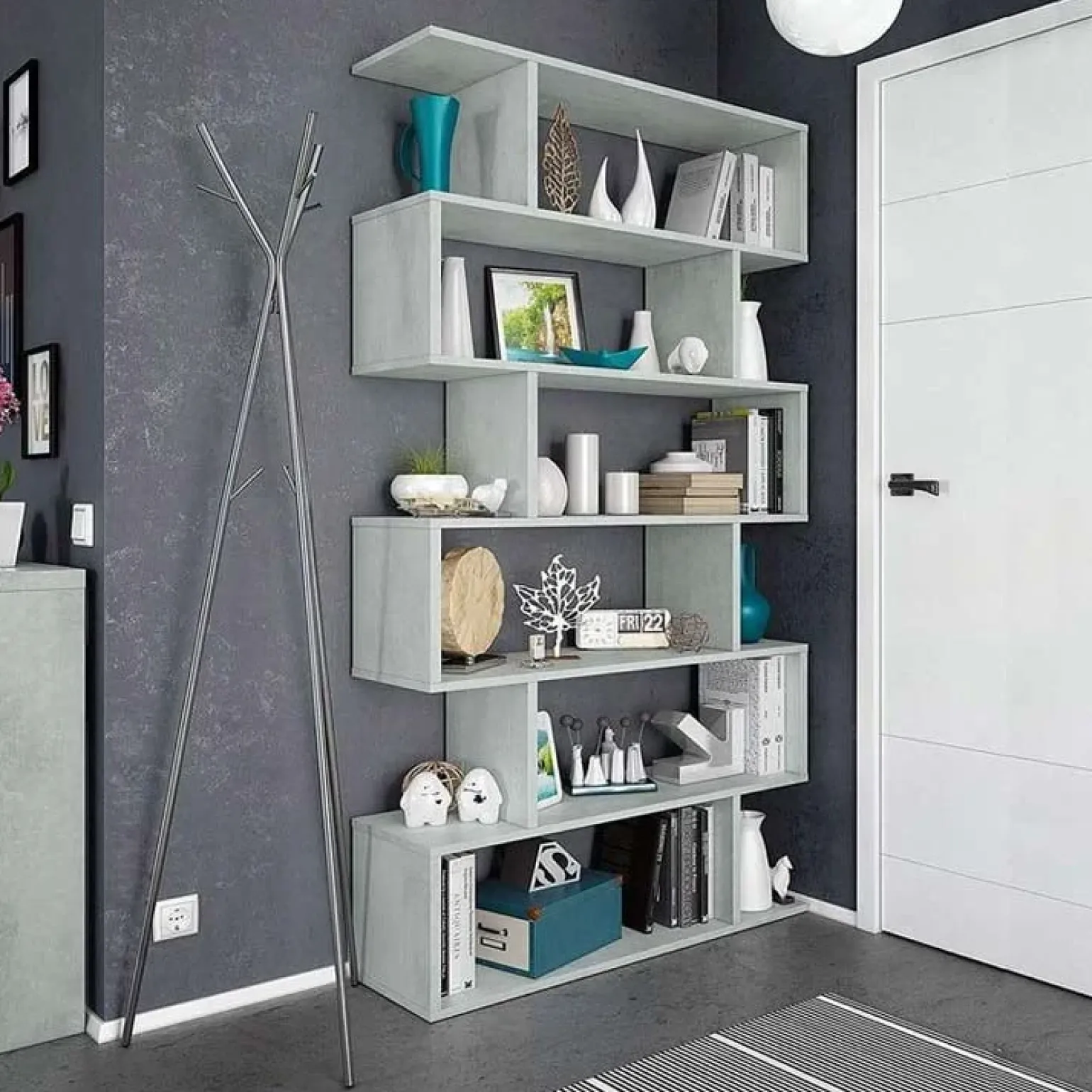 Libreria da parete 80x192h cm soggiorno design cemento Zaira