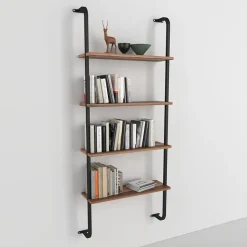 Libreria da parete 64x150h cm con ripiani industrial noce metallo nero Bering