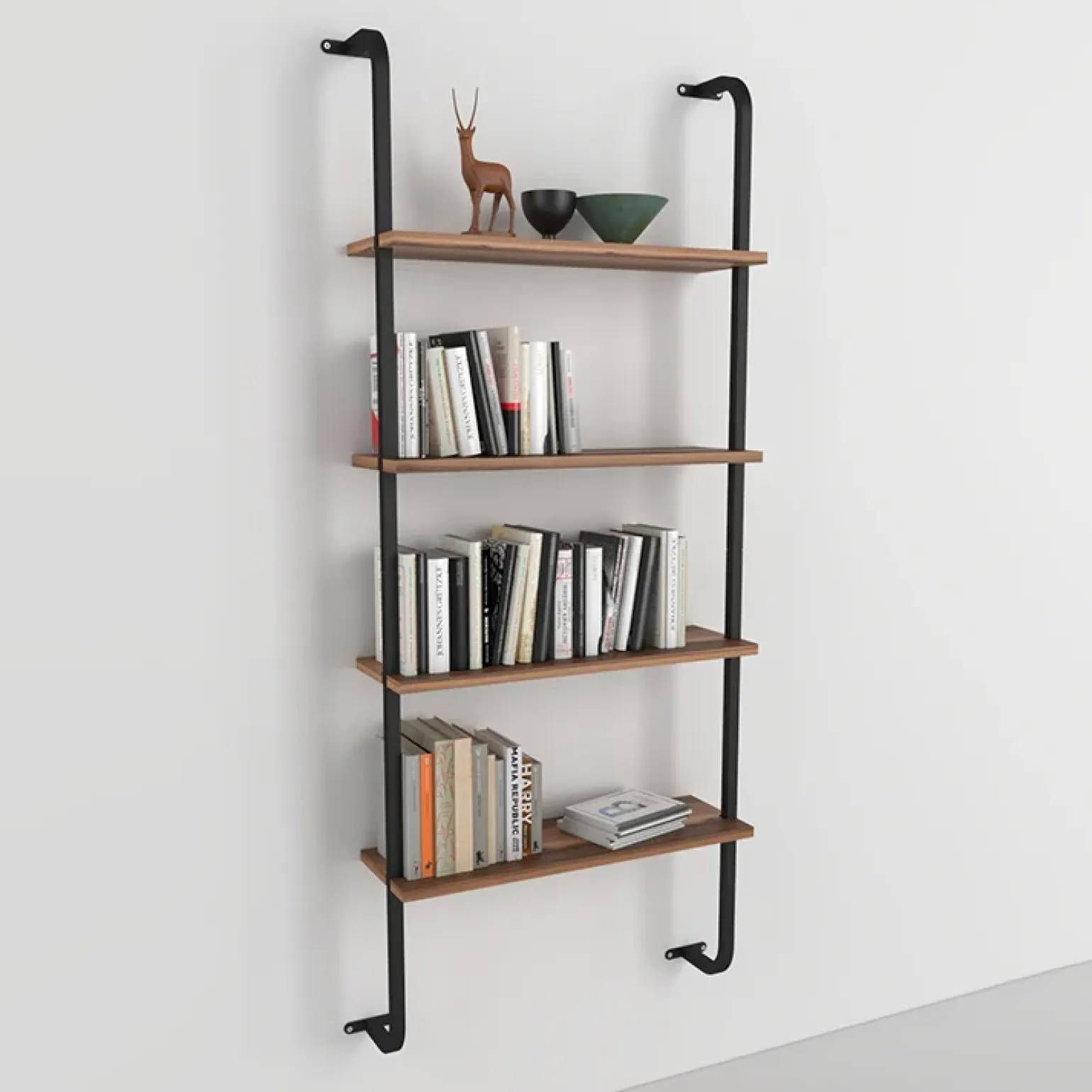 Libreria da parete 64x150h cm con ripiani industrial noce metallo nero Bering