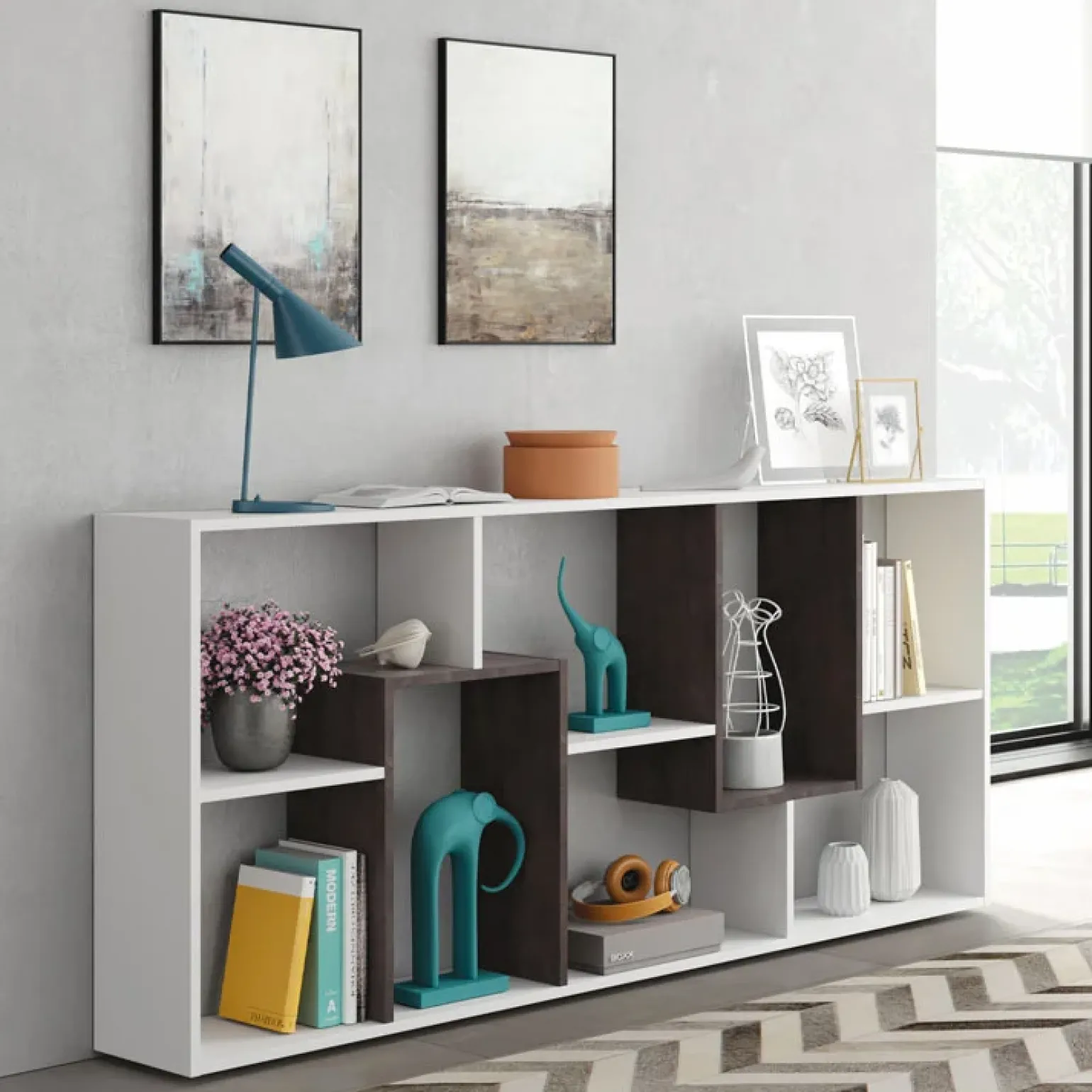 Libreria orizzontale 180x80h cm moderna bianco opaco ossido Texas