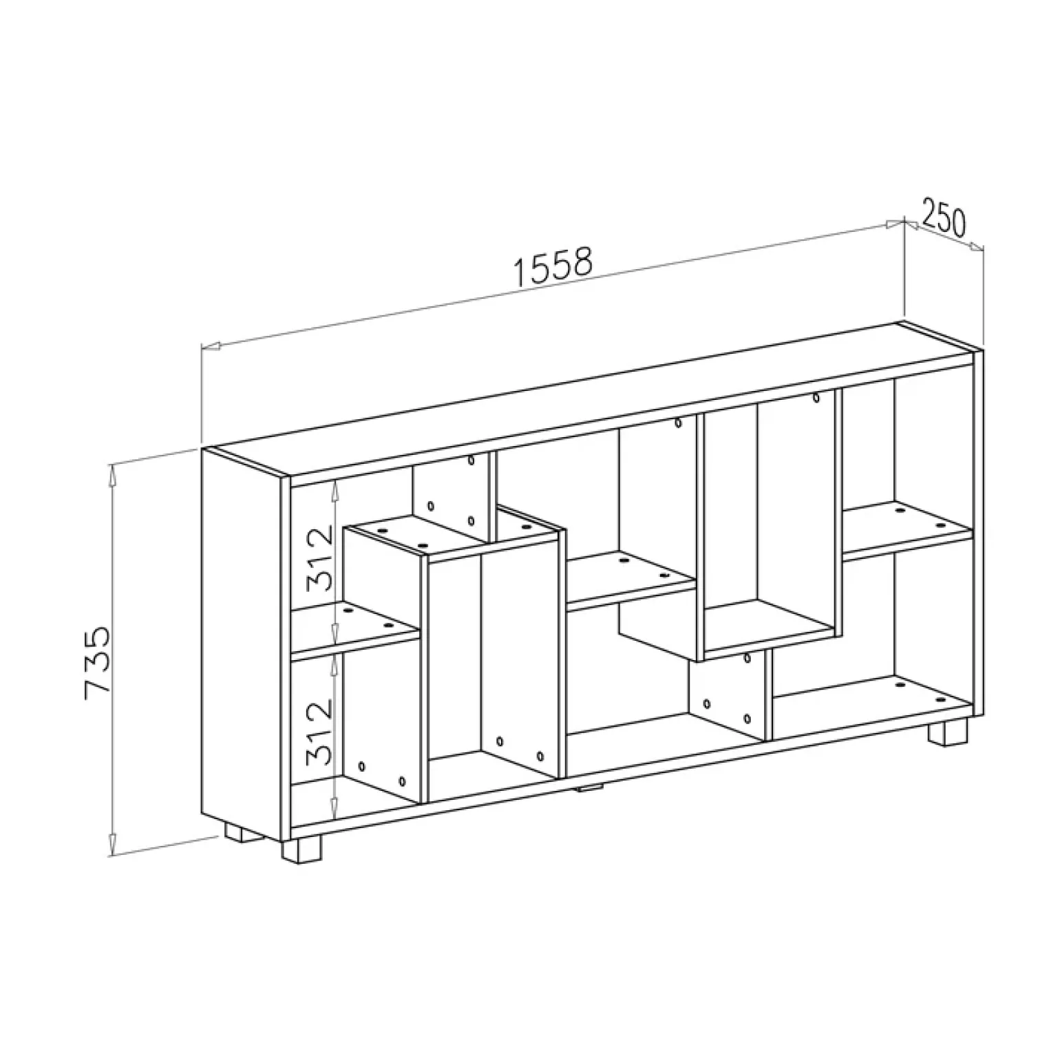 Libreria orizzontale 156x74h cm moderna soggiorno multiposizione cemento Eliza