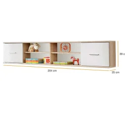 Libreria sospesa 204x39h cm moderna quercia sonoma bianco opaco Ciak