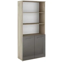 Libreria ufficio 80x176 cm con 2 ante rovere antracite lucido Time E