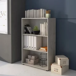 Libreria ufficio 79x118h cm due ripiani moderna cemento Woody