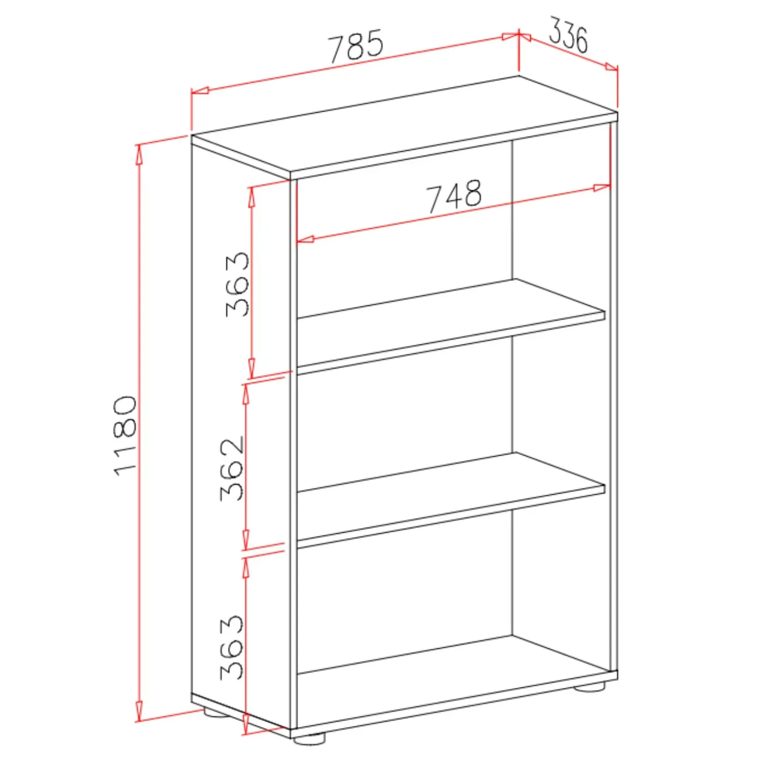 Libreria ufficio 79x118h cm due ripiani moderna cemento Woody