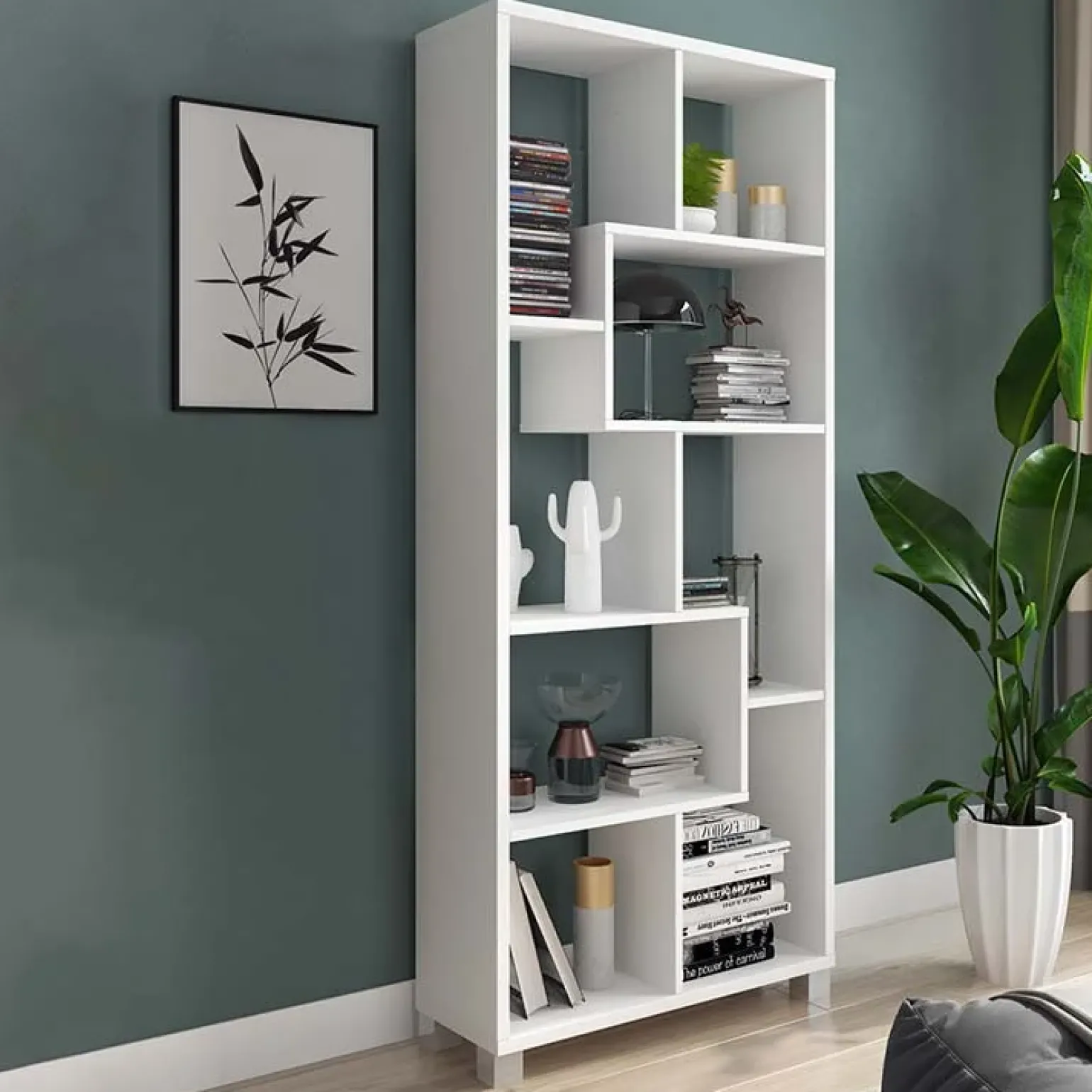 Libreria verticale 69x161h cm reversibile moderna bianco frassinato Eliza