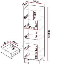 Libreria 54x180h cm 1 anta 1 cassetto 3 vani bianco opaco Giuggiola