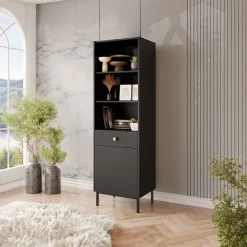 Libreria 54x180h cm 1 anta 1 cassetto 3 vani nero opaco Giuggiola