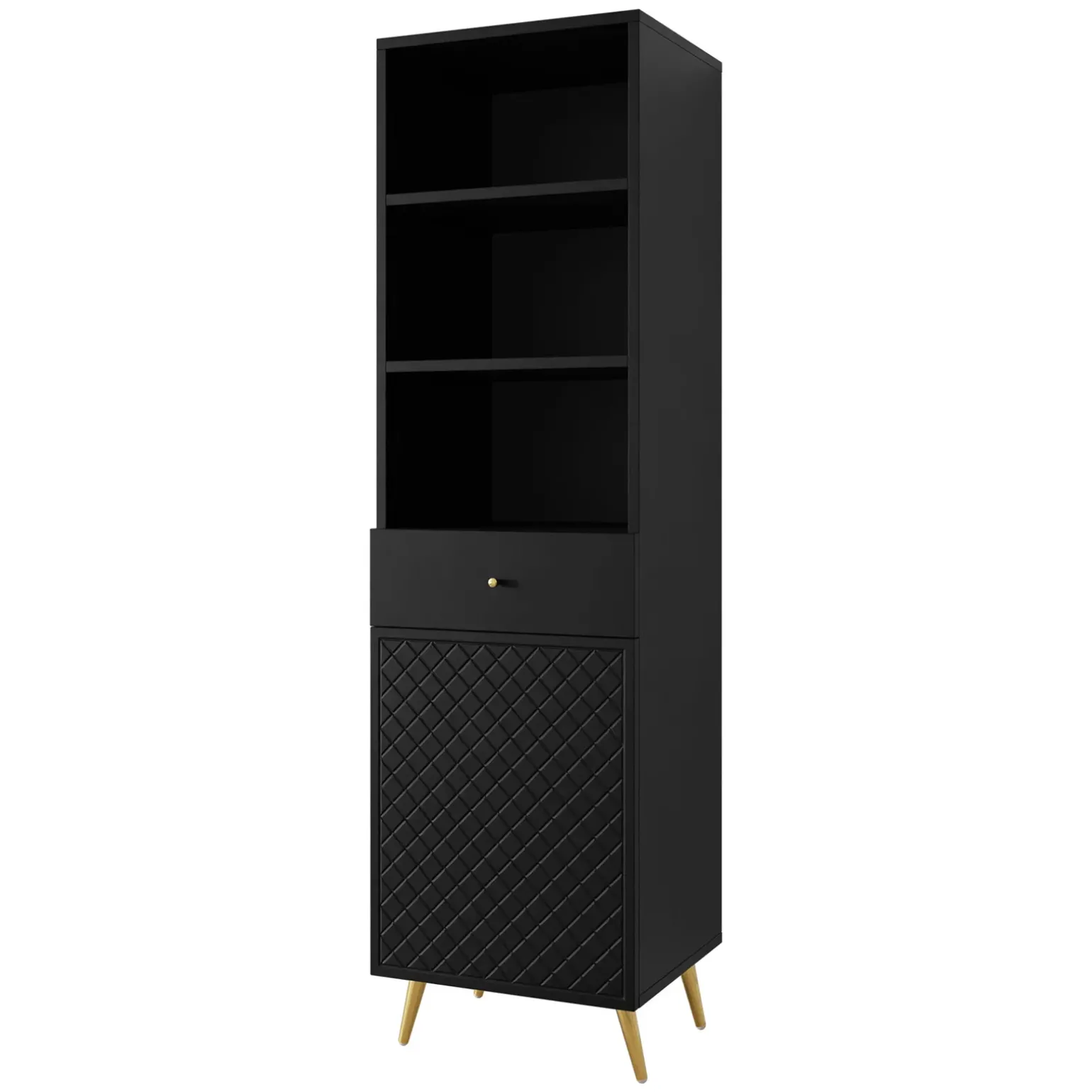 Libreria 50x177h cm 1 anta 3 vani 1 cassetto con frontali decorati nero Simona