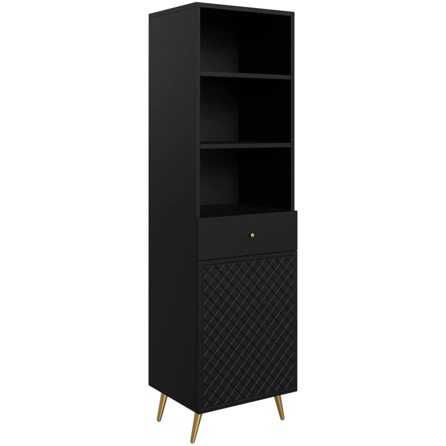 Libreria 50x177h cm 1 anta 3 vani 1 cassetto con frontali decorati nero Simona