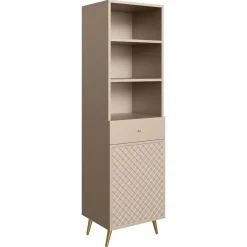 Libreria 50x177h cm 1 anta 3 vani 1 cassetto con frontali decorati beige Simona