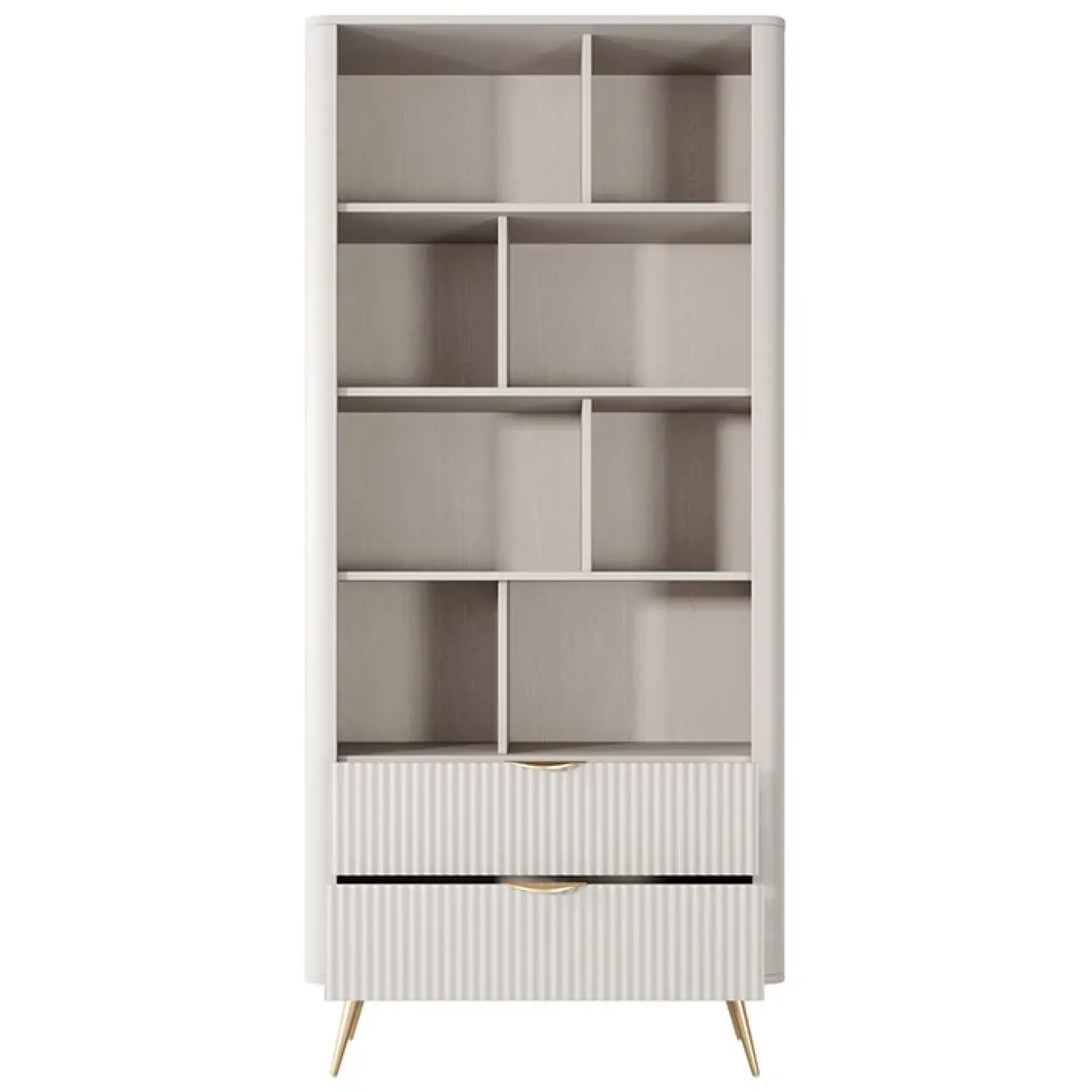 Libreria 88x194h cm 2 cassetti 8 vani a giorno beige cannettato Ramis