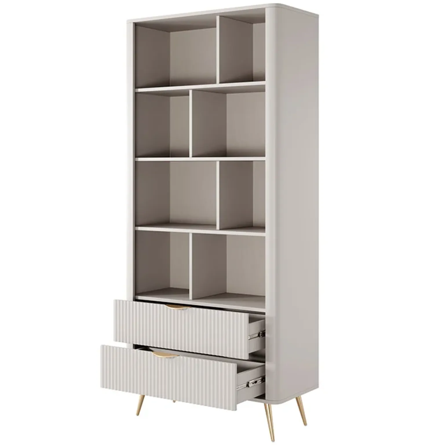 Libreria 88x194h cm 2 cassetti 8 vani a giorno beige cannettato Ramis