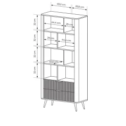 Libreria 88x194h cm 2 cassetti 8 vani a giorno nero opaco cannettato Ramis