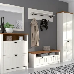 Libreria 90x198h cm 4 ripiani 2 cassetti bianco frassinato rovere Provenza