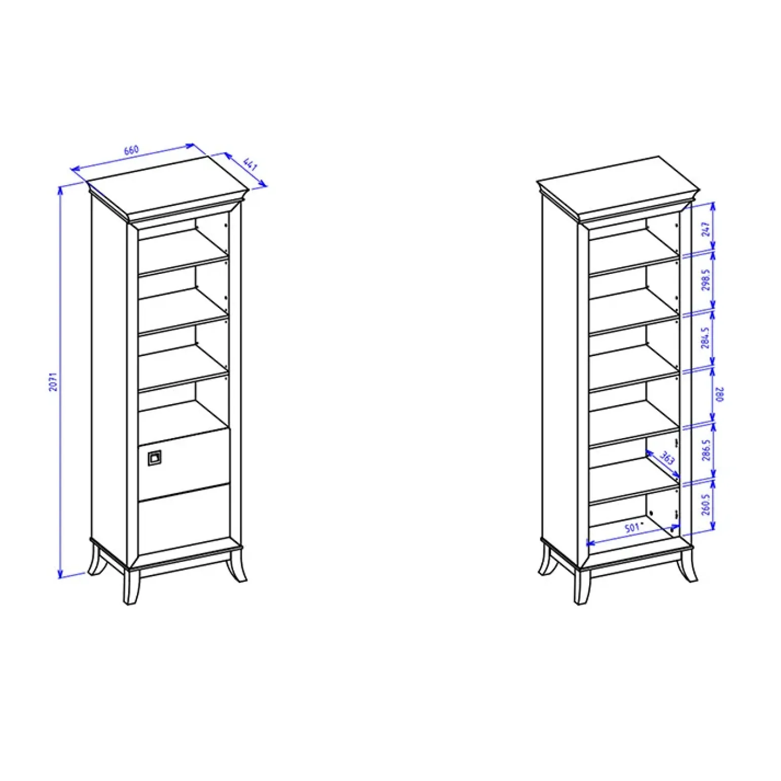 Libreria 66x207h cm 4 ripiani moderna bianco lucido rovere scuro Umag