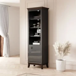 Libreria 66x207h cm 4 ripiani moderna antracite lucido rovere scuro Umag