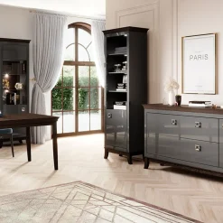 Libreria 66x207h cm 4 ripiani moderna antracite lucido rovere scuro Umag